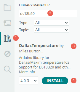 Installing the DallasTemperature library in Arduino IDE