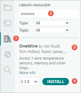 Installing the OneWire library in Arduino IDE