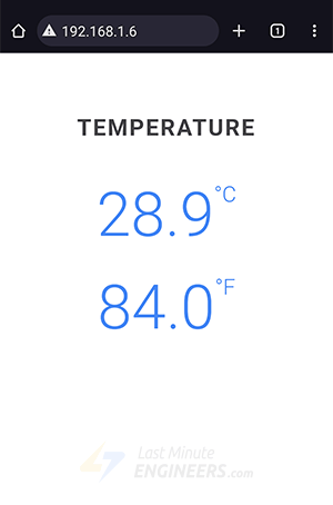 ESP32 DS18B20 temperature web page in browser