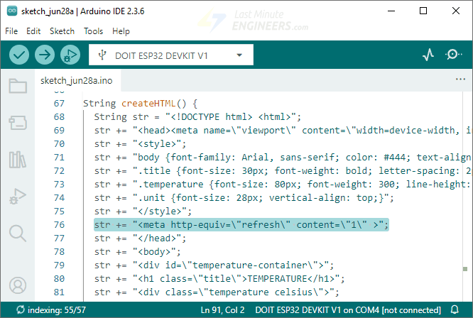 Auto-refresh meta tag added before closing head tag